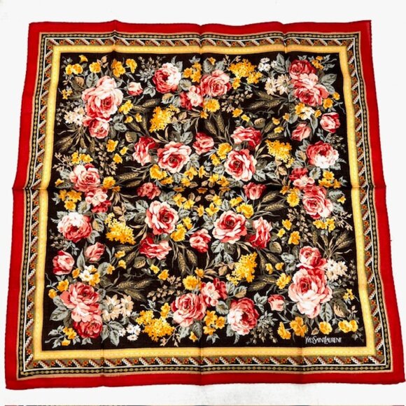 Yves Saint Laurent Accessories - New Yvest Saint Laurent  Mini Scarf handker 19" cotton orang pink green flora(92